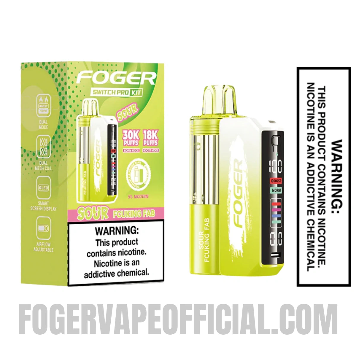 Sour Fcuking Fab Foger Switch Pro Vape Kit 30K Puffs With Package Box