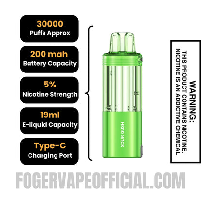 Sour Gush Foger Switch Pro 30K Disposable Pod Specifications