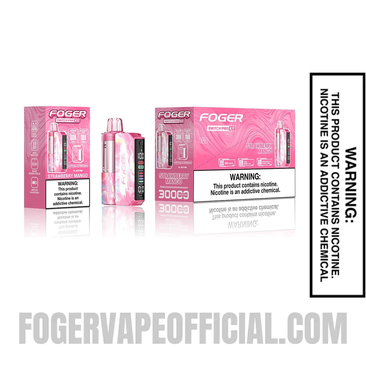 Strawberry Mango Foger Switch Pro Vape Kit device with single and multi pack packaging