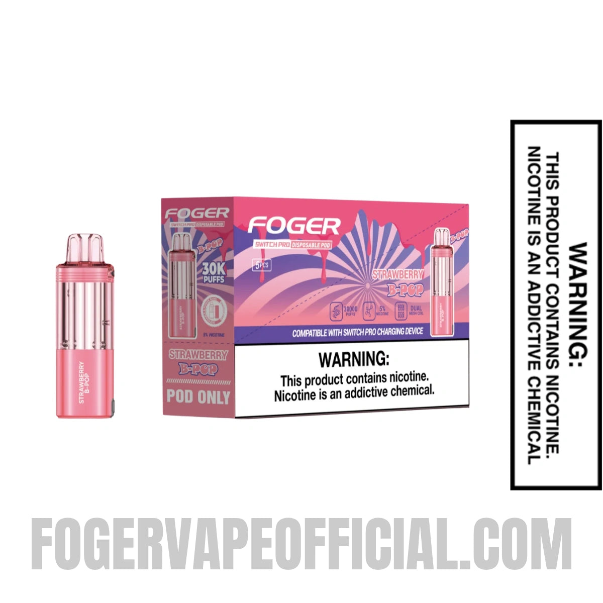 Strawberry B-POP Foger Switch Pro 30K Disposable Pod With Bundle Pack