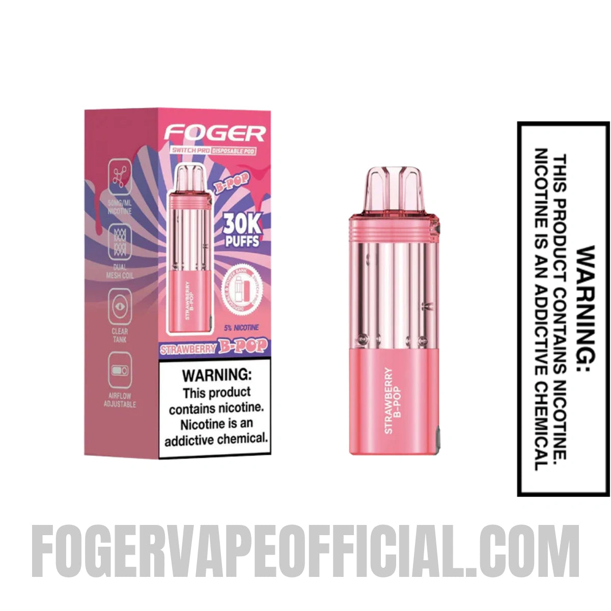 Strawberry B-POP Foger Switch Pro 30K Disposable Pod With Package Box