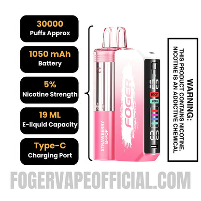 Strawberry B-POP Foger Switch Pro Vape Kit 30K Puffs Specifications 