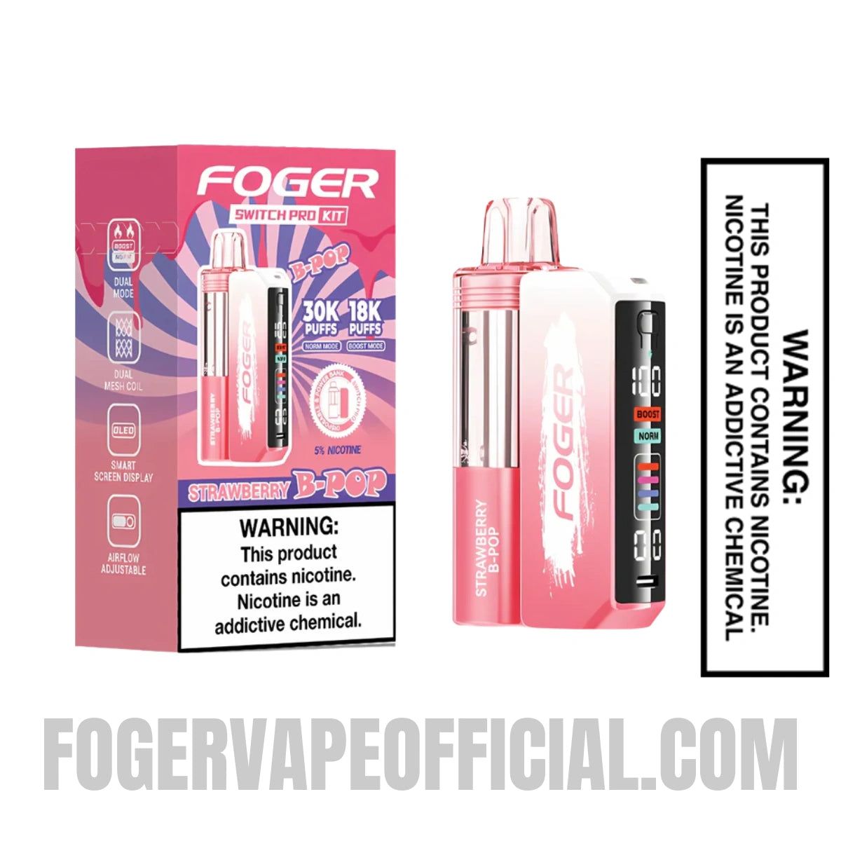 Strawberry B-POP Foger Switch Pro Vape Kit 30K Puffs Strawberry B-POP Foger Switch Pro Vape Kit 30K Puffs