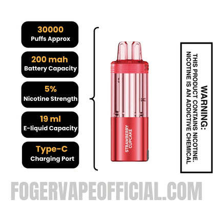 Strawberry Cupcake Foger Switch Pro 30K Disposable Pod specifications