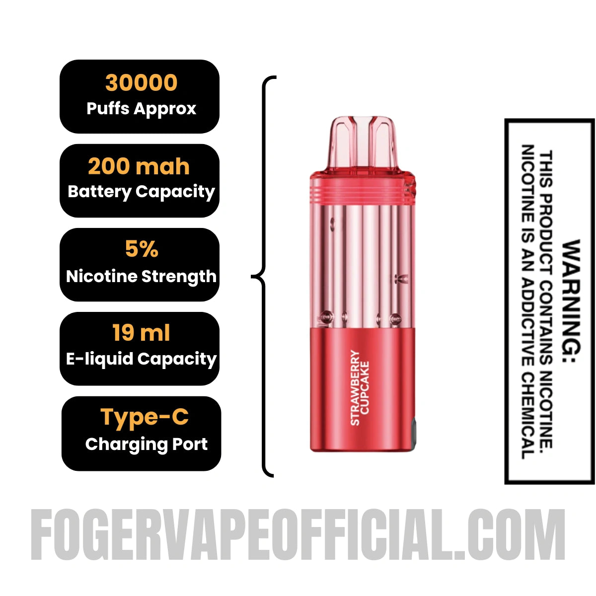 Strawberry Cupcake Foger Switch Pro Vape Kit 30K Puffs Specifications
