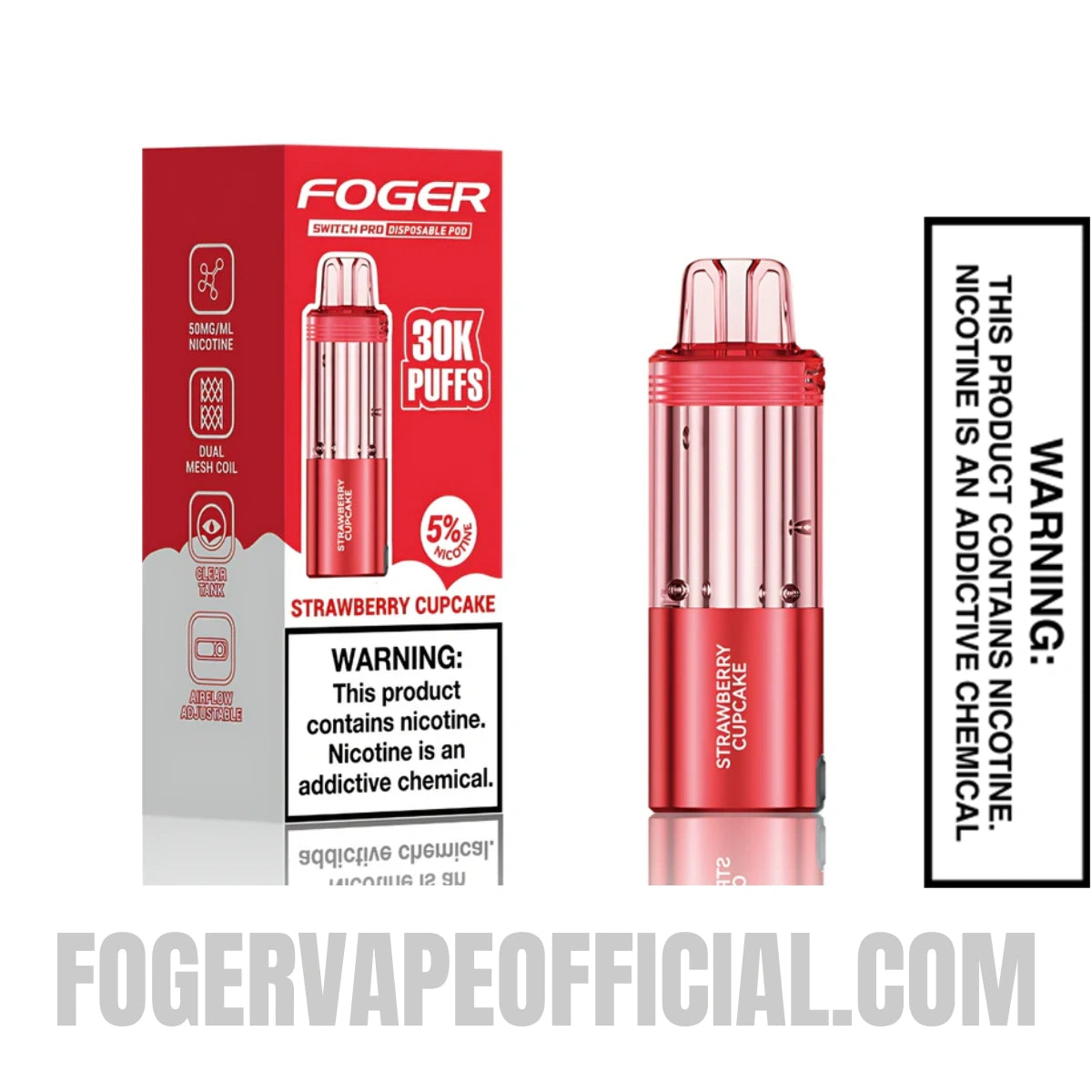 Strawberry Cupcake Foger Switch Pro 30K Disposable Pod with Package Box