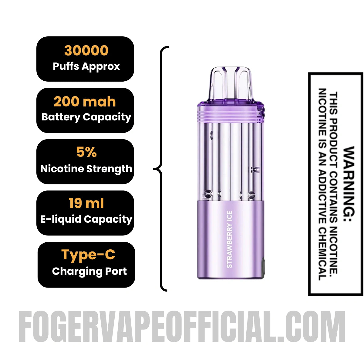 Strawberry Ice Foger Switch Pro 30K Disposable Pod Specifications