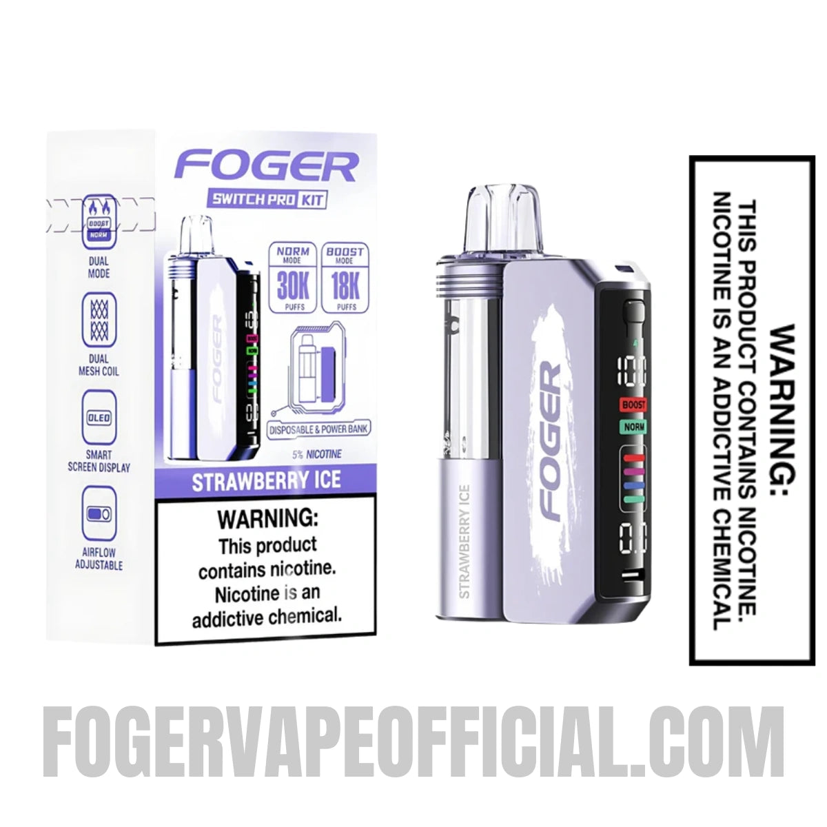 Strawberry Ice Foger Switch Pro Vape Kit 30K Puffs With Package Box