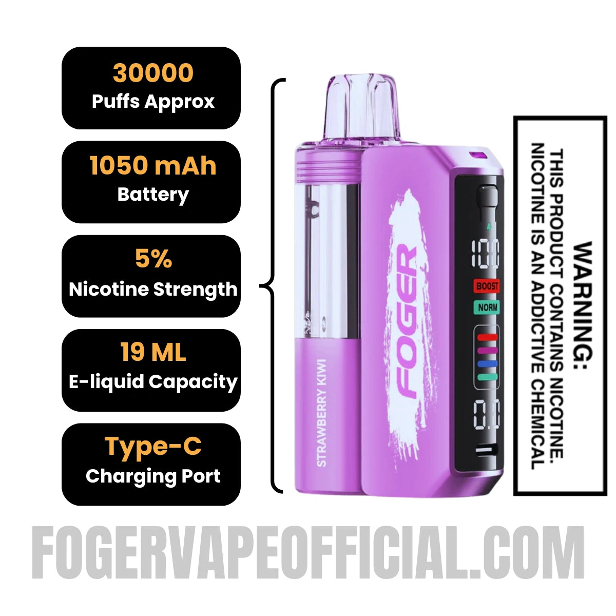 Strawberry Kiwi Foger Switch Pro Vape Kit 30K Puffs Specifications