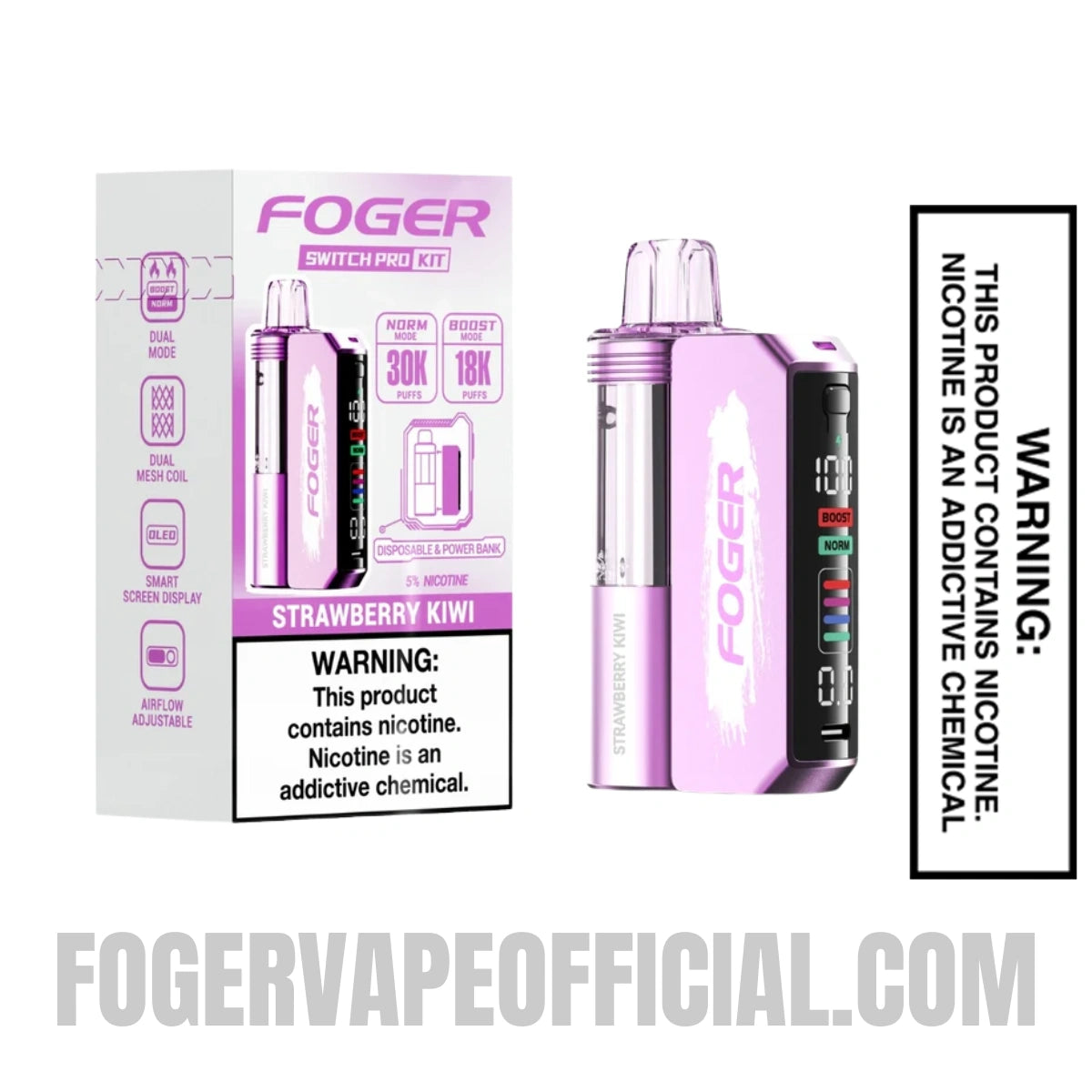 Strawberry Kiwi Foger Switch Pro Vape Kit 30K Puffs with Package Box