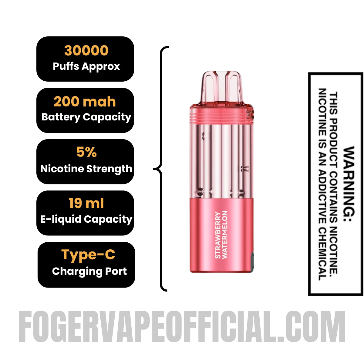 Strawberry Watermelon Foger Switch Pro 30K Disposable Pod Specifications