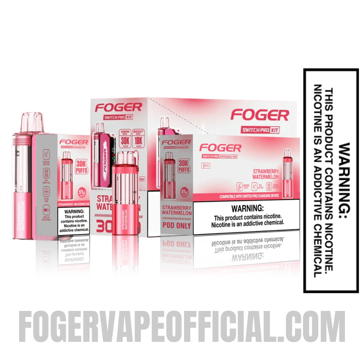 Strawberry Watermelon Foger Switch Pro Vape Kit 30K Puffs With Bundle Pack