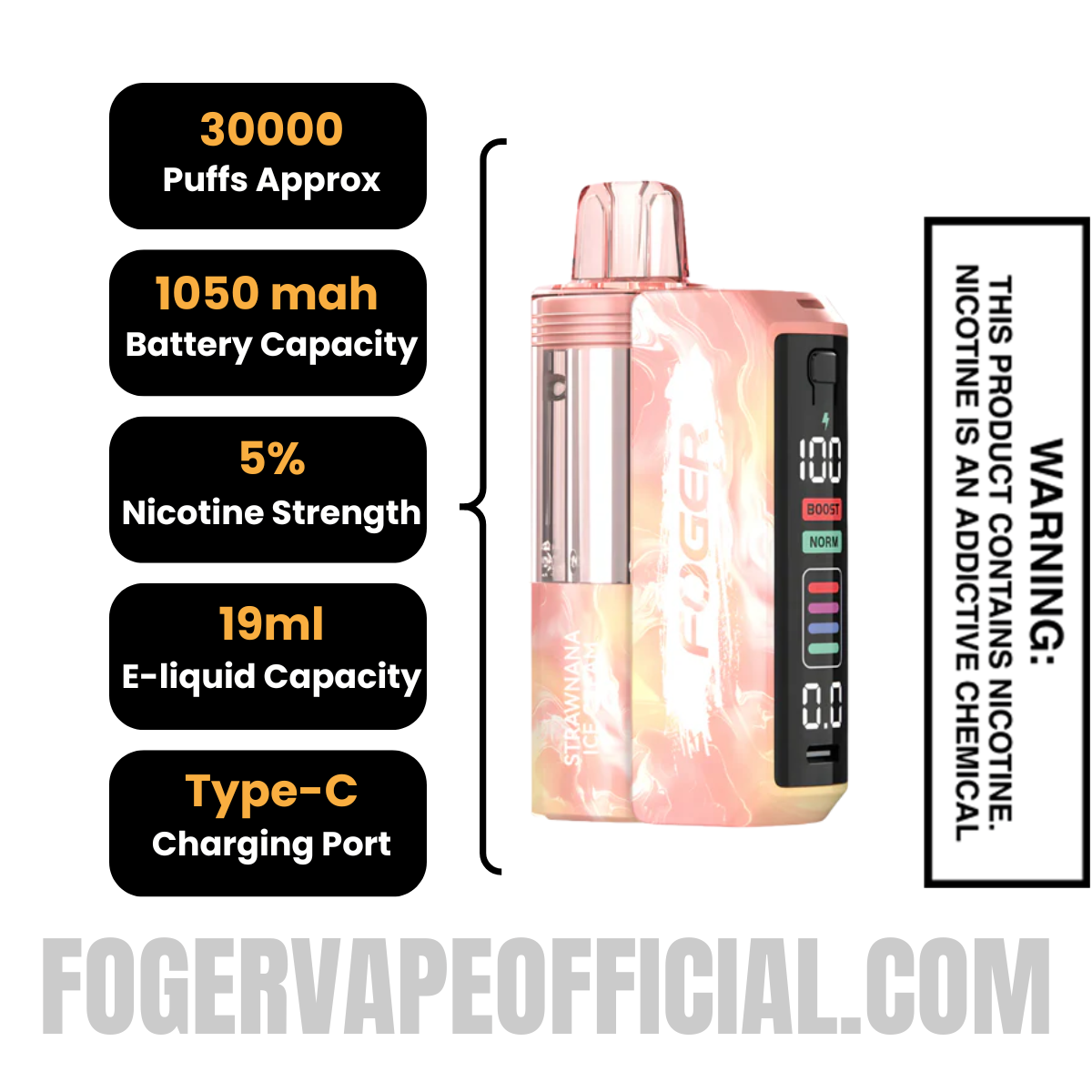 Strawnana Ice Cream Foger Switch Pro 30K Disposable Vape Kit Specifications