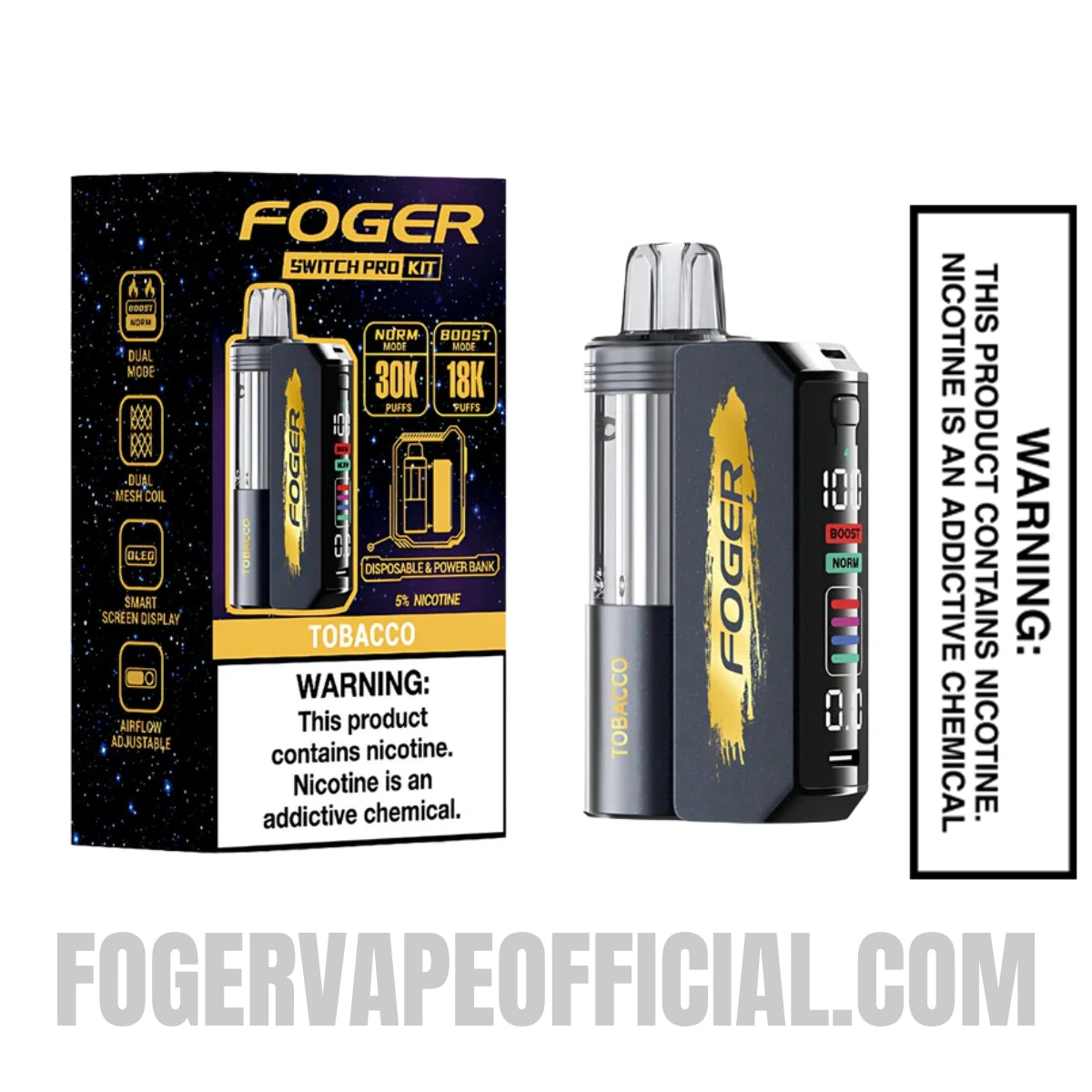 Tobacco Foger Switch Pro Vape Kit 30K Puffs With Package Box