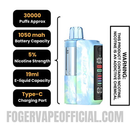 Watermelon Cotton Candy Foger Switch Pro 30K Disposable Vape Kit Specifications