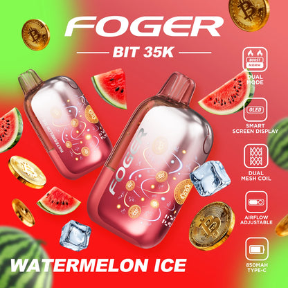 Watermelon Ice Foger Bit 35K disposable vape with watermelon slices and ice cubes