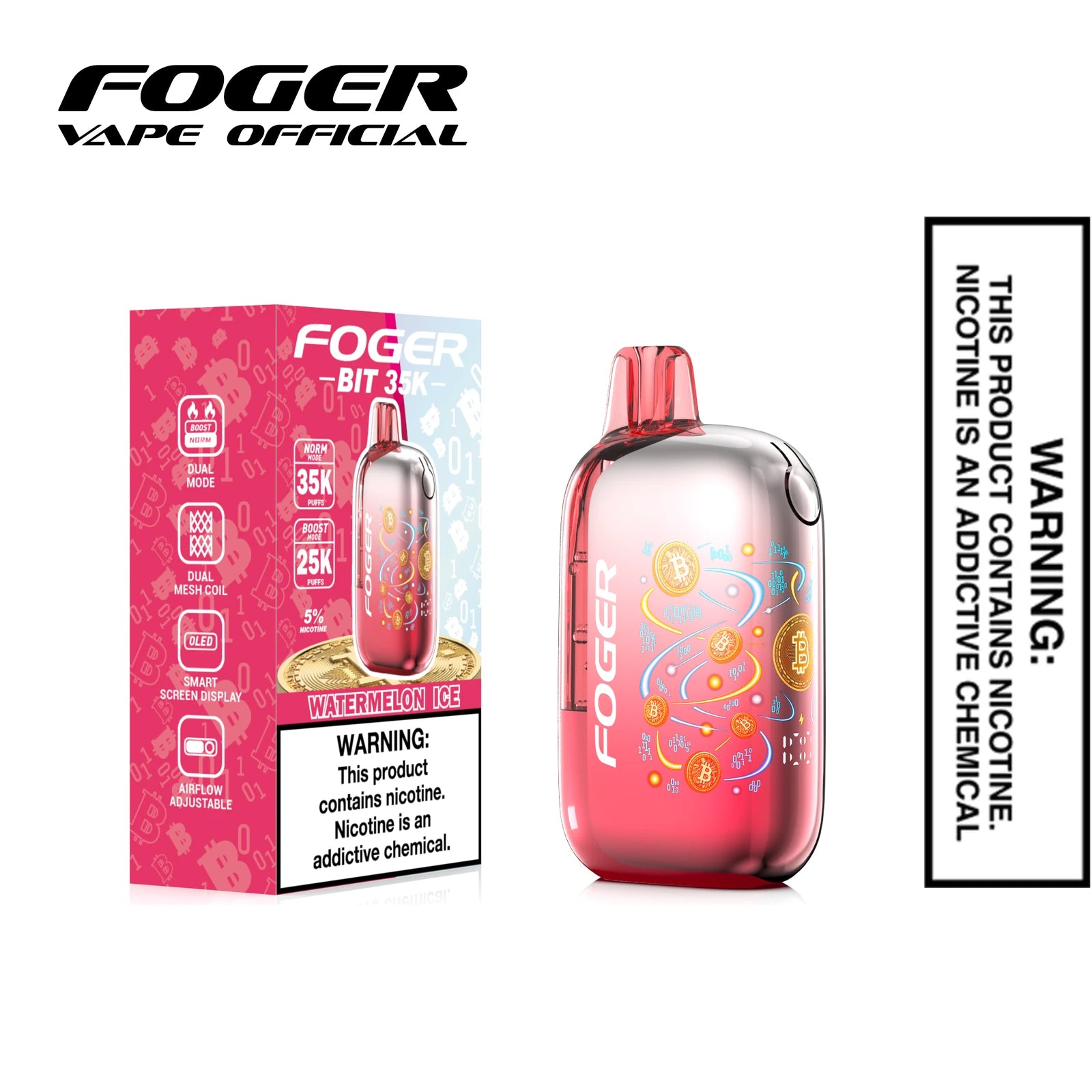 Watermelon Ice Foger Bit 35K disposable vape next to its single unit retail box