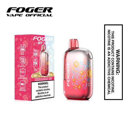Watermelon Ice Foger Bit 35K disposable vape next to its single unit retail box