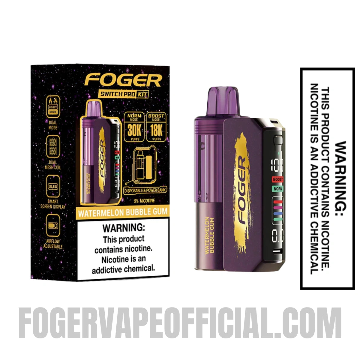 Watermelon Bubble Gum Foger Switch Pro Vape Kit 30K Puffs With Package Box