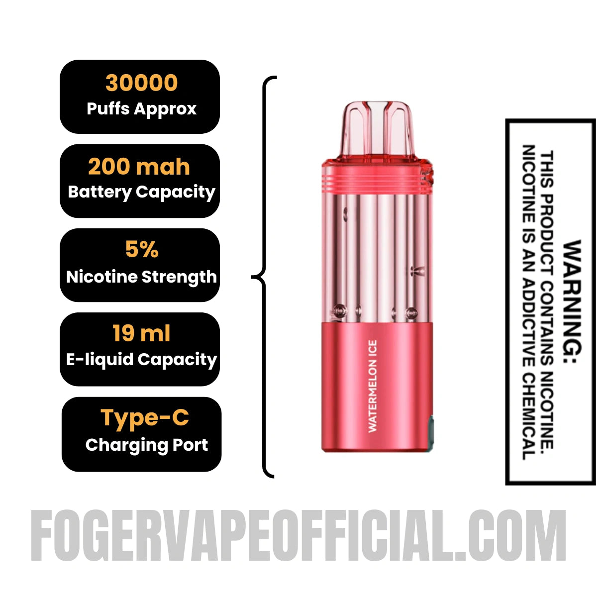 Watermelon Ice Foger Switch Pro 30K Disposable Pod Specifications
