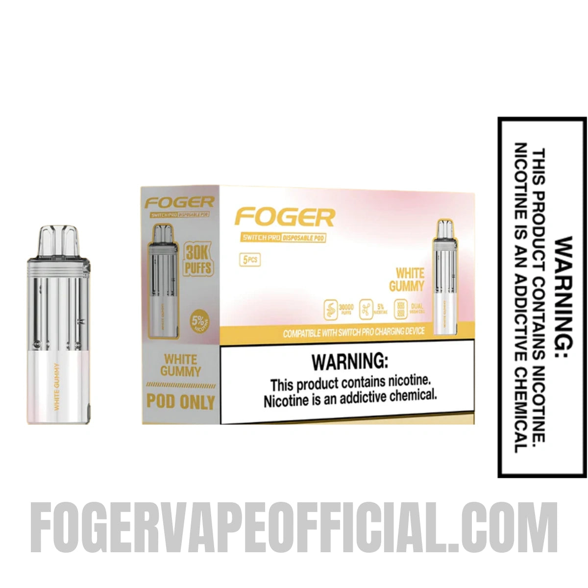 White Gummy Foger Switch Pro 30K Disposable Pod With Bundle Pack