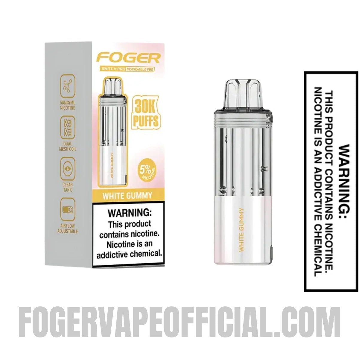 White Gummy Foger Switch Pro 30K Disposable Pod With Package Box