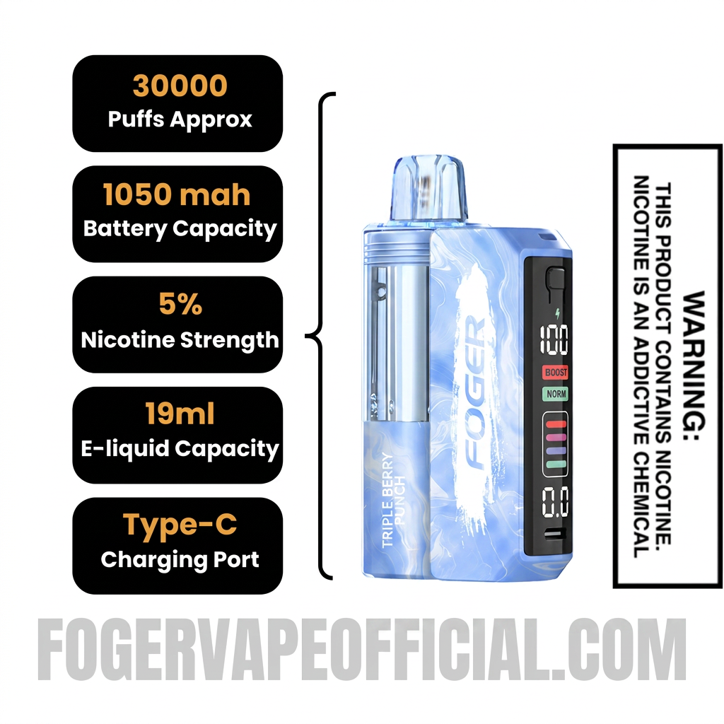 Triple Berry Punch Foger Switch Pro 30K Disposable Vape Kit Specifications