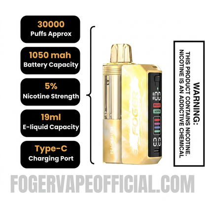 Peach Slush Foger Switch Pro 30K Disposable Vape Kit Specifications