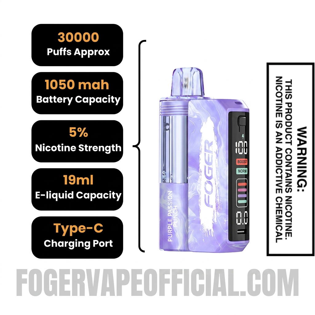 Purple Passion Punch Foger Switch Pro 30K Disposable Vape Kit Specifications